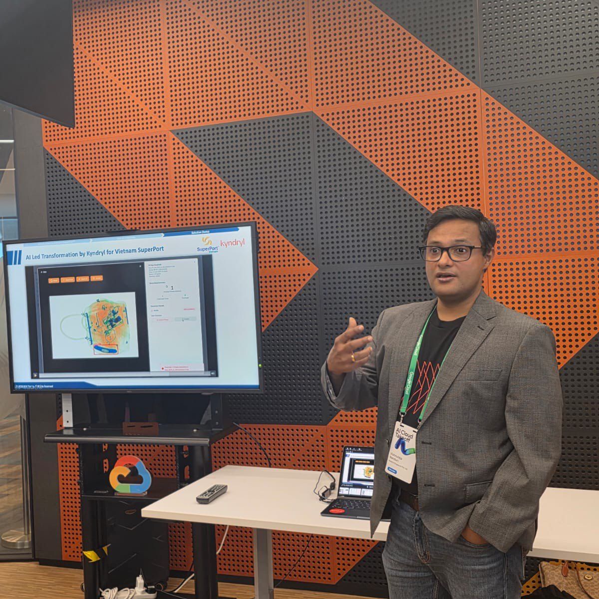 Vishnu Nanduri walking through an AI-led transformation demo for Vietnam SuperPort