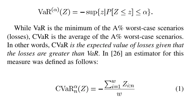 Definitions of value at risk and the conditional value at risk estimator, equation 1.