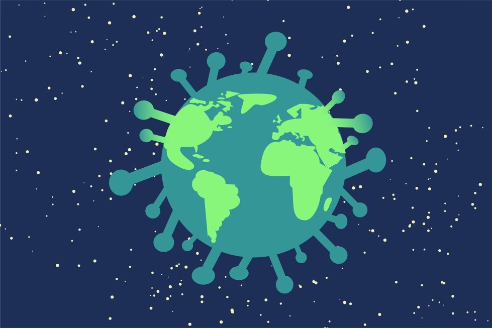 Illustration of the Earth drawn as a coronavirus particle